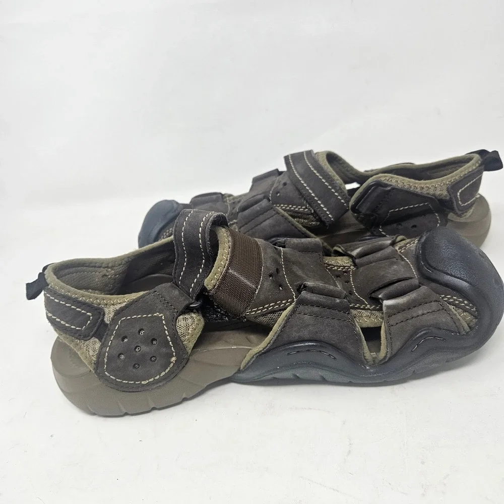 Crocs Swiftwater Leather Fisherman Sandals Mens 12 Brown Black Hiking 202114